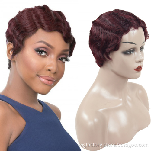 cheap price short retro human hair sewing machine wig for black women, 100% human hair wig sewing machine made wholesale
